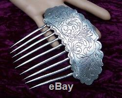 Early Victorian hair comb silver plated engraved hair accessory