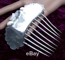 Early Victorian hair comb silver plated engraved hair accessory