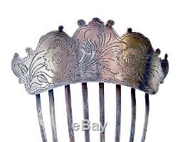 Early Victorian silver plated engraved hair comb hair ornament