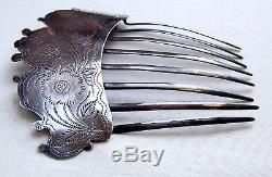 Early Victorian silver plated engraved hair comb hair ornament