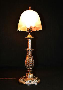 Early original Victorian C-1890s classic design silver plated copper desk lamp