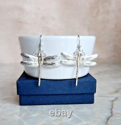 Earrings Signed COURTNEY PETERSON Sterling Silver Gold Plated Dragonfly