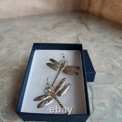 Earrings Signed COURTNEY PETERSON Sterling Silver Gold Plated Dragonfly