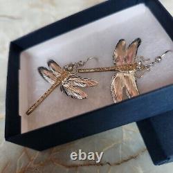 Earrings Signed COURTNEY PETERSON Sterling Silver Gold Plated Dragonfly