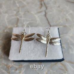 Earrings Signed COURTNEY PETERSON Sterling Silver Gold Plated Dragonfly