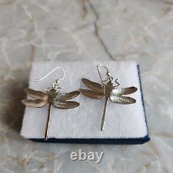 Earrings Signed COURTNEY PETERSON Sterling Silver Gold Plated Dragonfly