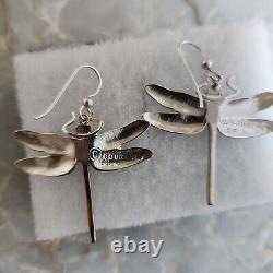 Earrings Signed COURTNEY PETERSON Sterling Silver Gold Plated Dragonfly