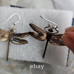 Earrings Signed COURTNEY PETERSON Sterling Silver Gold Plated Dragonfly