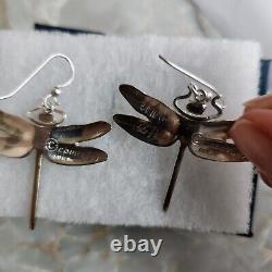 Earrings Signed COURTNEY PETERSON Sterling Silver Gold Plated Dragonfly
