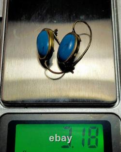 Earrings Turquoise Vintage Silver 875 samples Gold Plating? USSR