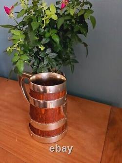 Edwardian Oak And Silver Plated Banded Tankard Beer Mug Antique Collectors Item