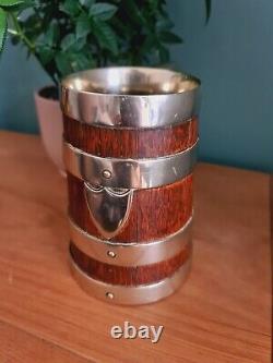 Edwardian Oak And Silver Plated Banded Tankard Beer Mug Antique Collectors Item