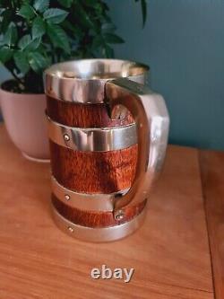 Edwardian Oak And Silver Plated Banded Tankard Beer Mug Antique Collectors Item