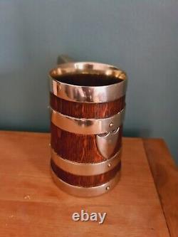 Edwardian Oak And Silver Plated Banded Tankard Beer Mug Antique Collectors Item