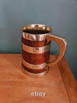 Edwardian Oak And Silver Plated Banded Tankard Beer Mug Antique Collectors Item