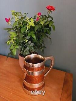 Edwardian Oak And Silver Plated Banded Tankard Beer Mug Antique Collectors Item