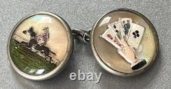 Edwardian Reverse Painted Intaglio Essex Crystal Mother-of-Pearl Cufflink Horse