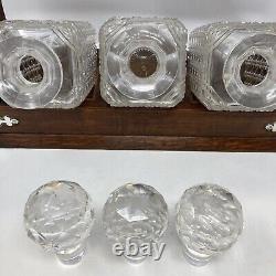 Edwardian Silver Plated Oak Tantulas 3 CutGlass Crystal Decanters AntiqueBarware