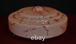 Edwardian silver-plated wagon wheel design 3 arm chandelier Opaline dish C-1910