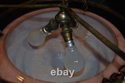 Edwardian silver-plated wagon wheel design 3 arm chandelier Opaline dish C-1910