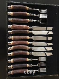Edwin Blyde & Co. Antler Handle Steak Knives & Forks in Original Box