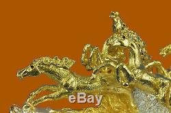 Eight Horses Stallion 24K Gold Silver Plated Bronze Sculpture Figurine Figure
