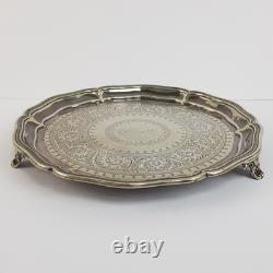 Elkington & Co Silver Plated Footed Salver Tray Engraved 2212 Antique 26cm