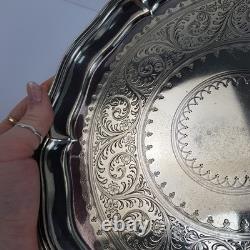 Elkington & Co Silver Plated Footed Salver Tray Engraved 2212 Antique 26cm