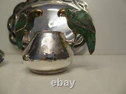 Emilia Los Castillo Taxco Mexico Silverplated Sugar Creamer Tray Vintage Parrots