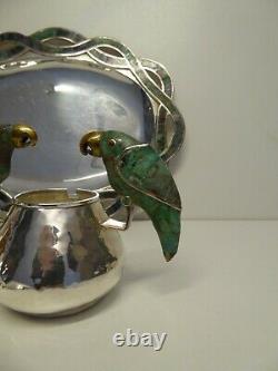 Emilia Los Castillo Taxco Mexico Silverplated Sugar Creamer Tray Vintage Parrots