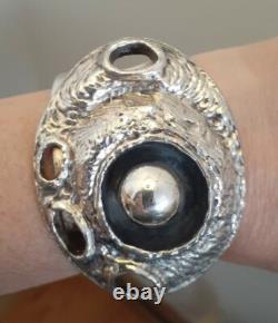 Erik dennung Silver Overlay Pewter Modernist Unusual Cuff Bracelet Size Average