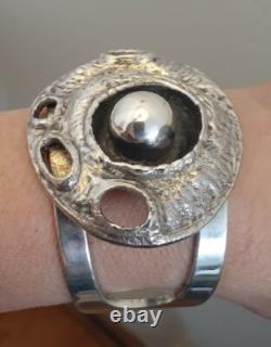Erik dennung Silver Overlay Pewter Modernist Unusual Cuff Bracelet Size Average