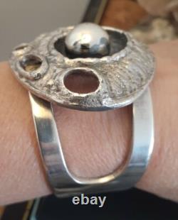 Erik dennung Silver Overlay Pewter Modernist Unusual Cuff Bracelet Size Average