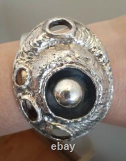 Erik dennung Silver Overlay Pewter Modernist Unusual Cuff Bracelet Size Average