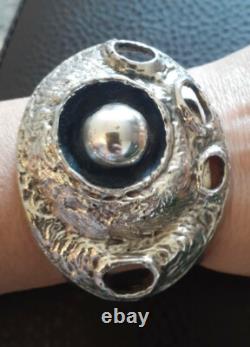 Erik dennung Silver Overlay Pewter Modernist Unusual Cuff Bracelet Size Average