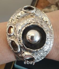 Erik dennung Silver Overlay Pewter Modernist Unusual Cuff Bracelet Size Average