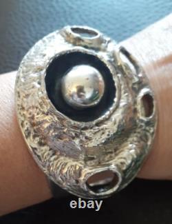 Erik dennung Silver Overlay Pewter Modernist Unusual Cuff Bracelet Size Average