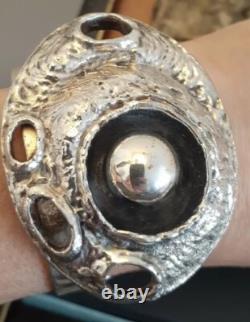 Erik dennung Silver Overlay Pewter Modernist Unusual Cuff Bracelet Size Average