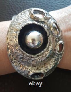 Erik dennung Silver Overlay Pewter Modernist Unusual Cuff Bracelet Size Average
