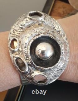 Erik dennung Silver Overlay Pewter Modernist Unusual Cuff Bracelet Size Average