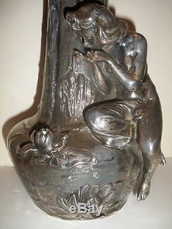 Exquisite Antique Austrian Art Nouveau Silver Plate Vase Amphora Bacchus Woman
