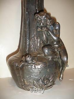 Exquisite Antique Austrian Art Nouveau Silver Plate Vase Amphora Bacchus Woman