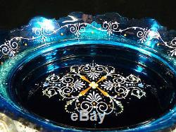 Exquisite Cut Glass & Enameled Centerpiece Bowl Silver Plated Cherub Stand 1880