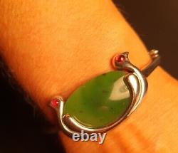 Exquisite Vintage Nordic Silver Plated Nephrite Garnet Bracelet