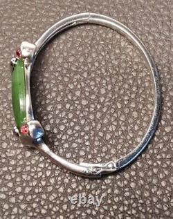 Exquisite Vintage Nordic Silver Plated Nephrite Garnet Bracelet