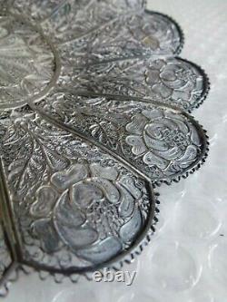 FILIGREE METAL SCALLOPED 6 TRAY ROUND PLATE ANTIQUE VTG FANCY DETAILED neocurio