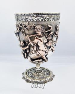 FINE VICTORIAN BACCHANALIAN SILVER PLATED ELECTROTYPE GOBLET c1880 CHERUB & FAUN