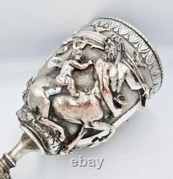FINE VICTORIAN BACCHANALIAN SILVER PLATED ELECTROTYPE GOBLET c1880 CHERUB & FAUN