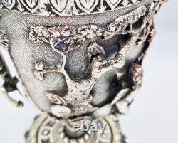 FINE VICTORIAN BACCHANALIAN SILVER PLATED ELECTROTYPE GOBLET c1880 CHERUB & FAUN