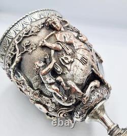 FINE VICTORIAN BACCHANALIAN SILVER PLATED ELECTROTYPE GOBLET c1880 CHERUB & FAUN